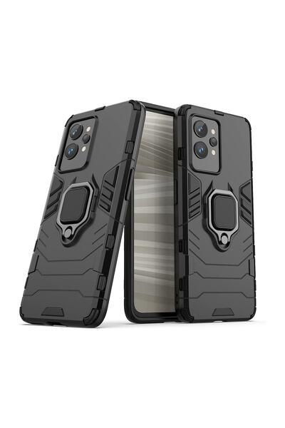 Microcase Realme Gt2 Pro Batman Serisi Yüzük Standlı Armor Kılıf - Siyah Al3349