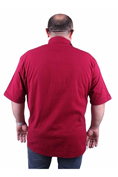 Starbattal Ανδρικό λινό πουκάμισο Lycra με κοντό μανίκι 11300 Claret Red