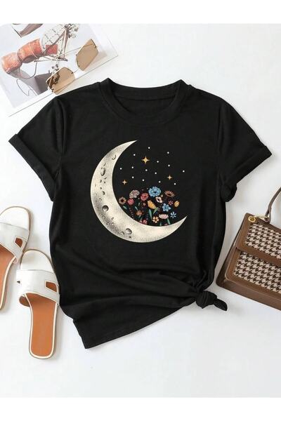 Keywest Cvetni mesec Štampano okrugla kragna Oversize kroj T-shirt