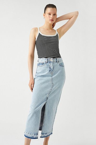 Koton Fusta midi din denim cu buzunar detaliat cu fantă în față pentru femei 3SAL70013MD