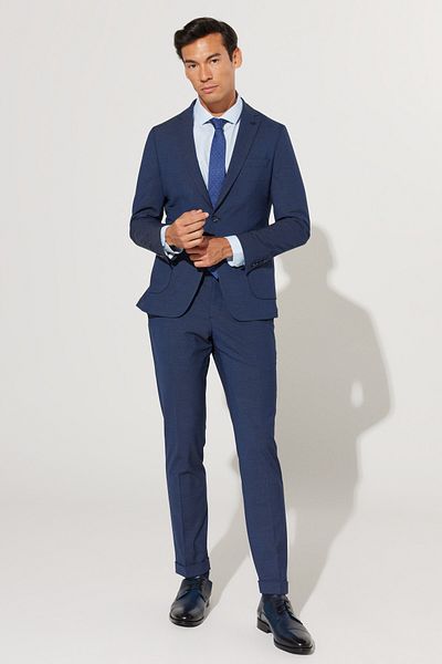 ALTINYILDIZ CLASSICS Men's Navy Blue Extra Slim Fit Slim Fit Mono Collar Patterned Suit