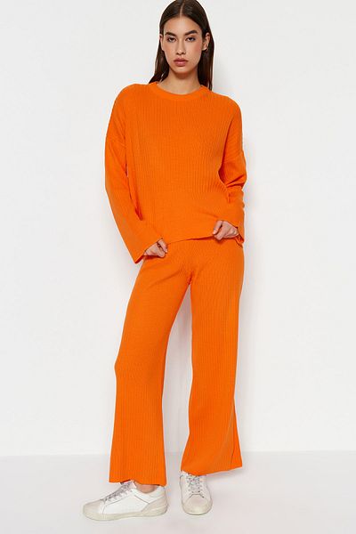 Trendyol Collection Orange Basic Crew Neck kötöttáru felső és alsó készlet TWOSS20AU0084