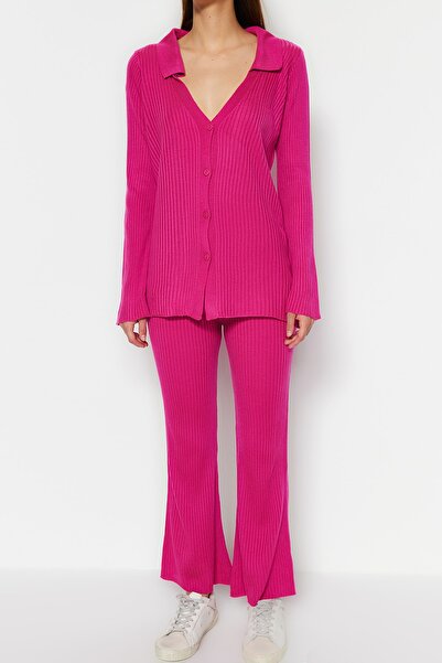 Trendyol Collection Fuchsia Basic Polo gallér kötöttáru felső és alsó készlet TWOAW23AU00007
