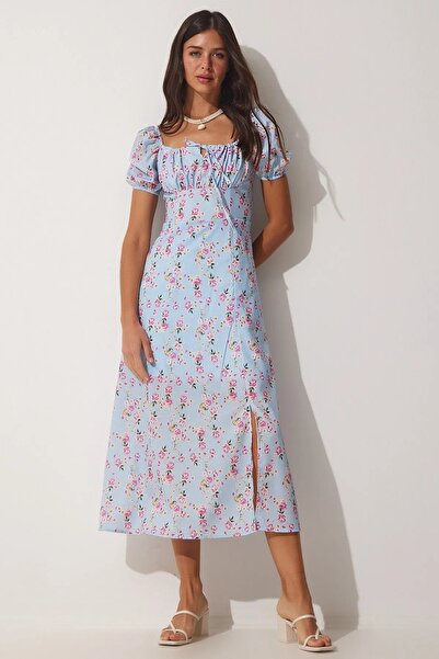 candybia فستان صيفي طويل بفتحة على شكل زهور للنساء