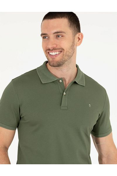 Pierre Cardin Βασικό μπλουζάκι με γιακά πόλο Khaki Slim Fit Mercerized Basic μπλουζάκι με γιακά πόλο Khaki Slim Fit