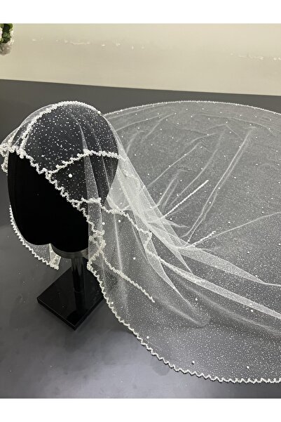 ZEN DUVAK Gelin Duvağı Simli Nakışlı Incili Kasnak