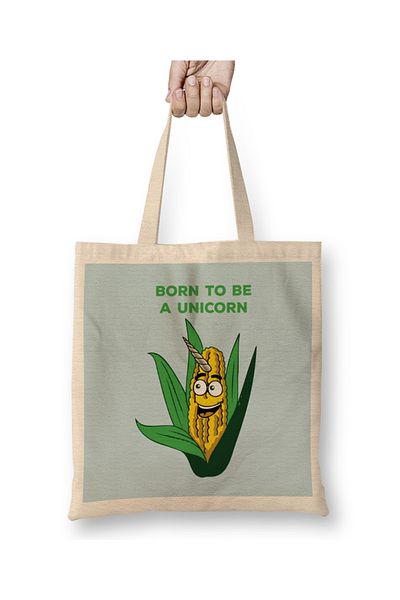 Baskı Dükkanı Υφασμάτινη τσάντα με θέμα Unicorn - Σχέδιο Corn On The Cob, Μακρύ Χερούλι