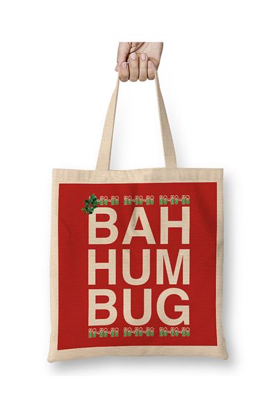 Baskı Dükkanı Bah Humbug Χριστουγεννιάτικη υφασμάτινη τσάντα με μακριά λαβή