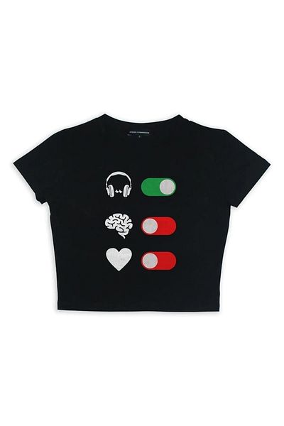 Gofeel Yes Music No Some Things Patterned Black Color Harajuku Women's Crop Blouse T-Shirt