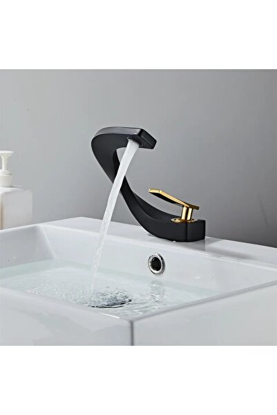 Anunnaki Matte Modern Black Gold Deck Mounted Bathroom Sink Faucet Special Design Faucet Cold and Hot