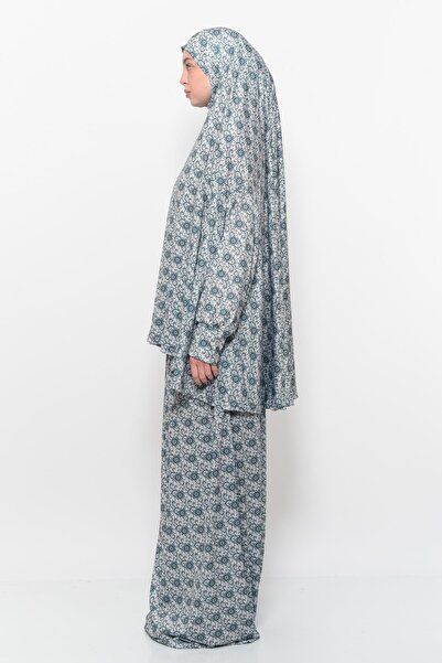 Altobeh Practical Two-Piece Sun Patterned Bat Sleeve Hijab Lycra Muslim Prayer Dress 992-0330