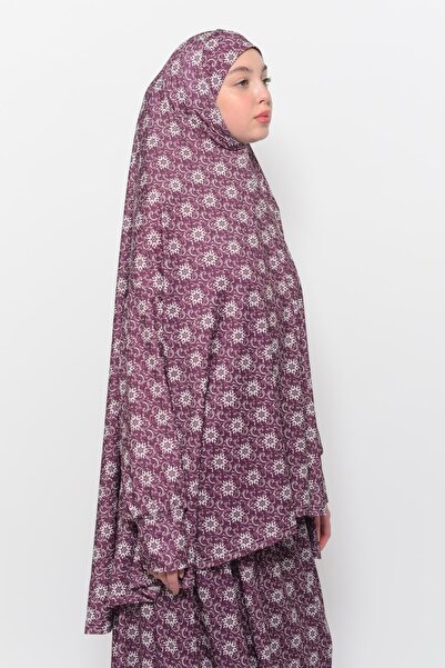 Altobeh Practical Two-Piece Sun Patterned Bat Sleeve Hijab Lycra Muslim Prayer Dress 992-0317