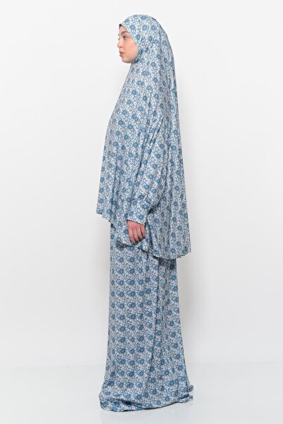 Altobeh Practical Two-Piece Sun Patterned Bat Sleeve Hijab Lycra Muslim Prayer Dress 992-0327