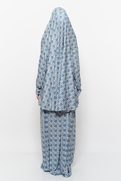 Altobeh Practical Two-Piece Sun Patterned Bat Sleeve Hijab Lycra Muslim Prayer Dress 992-0327