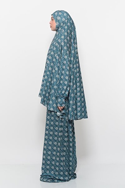 Altobeh Πρακτικό φόρεμα προσευχής Hijab δύο τεμαχίων με μανίκια νυχτερίδας με στάμπα ηλίου με μαντίλα Lycra 992-0315