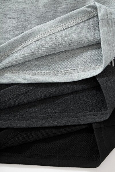 Harmandar Siyah Füme Gri 3'lü Baskısız Kadın Şort