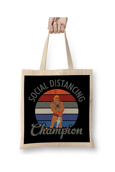 Baskı Dükkanı Υφασμάτινη τσάντα He-Man Social Distancing Champion με μακριά λαβή