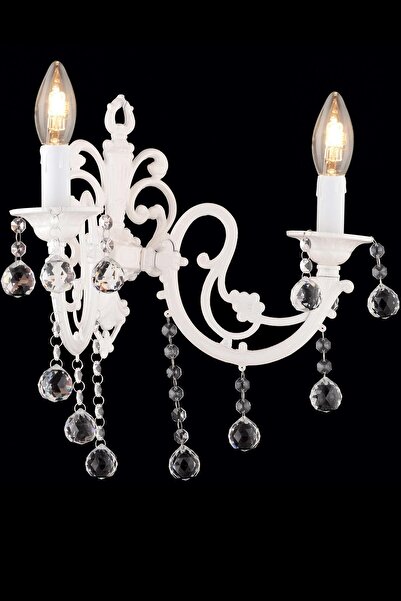 Apliqa Beyza 2li Beyaz Kristal Taşlı Duvar Lambası Yatak Odası-Yatak Başı-Sal...