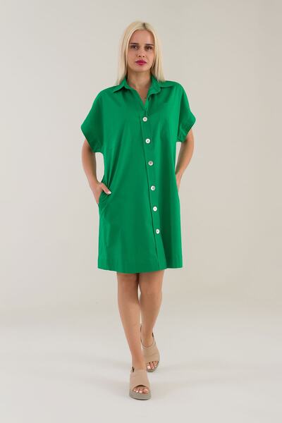 Bold & Young Rochie cămașă din popelin din lycra cu rochie evazată de culoare verde pentru femei