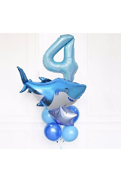 Parti Station Köpekbalığı 4 Yaş Balon Set Yıldız Balon Folyo Set Köpekbalığı ...