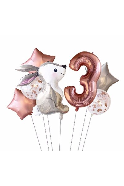 Parti Station Rabbit 3 Year Old Balloon Set Star Balloon Foil Set Rabbit Concept Birthday Set Age Balloon Set