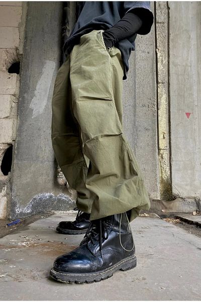 Gofeel Baggy Jean Summer Fabric Khaki Colored Loose Cut Unisex Parachute Pants