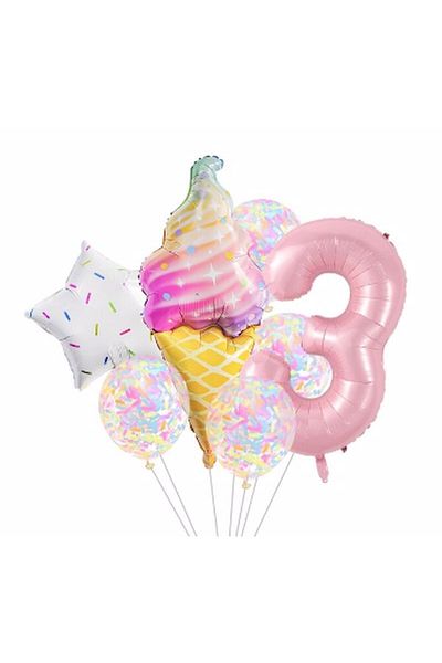 Parti Station Ice Cream 3 Year Old Balloon Set Star Balloon Foil Set Ice Cream Ice Cream Concept Birthday Set