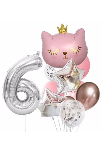 Parti Station مجموعة بالونات بينك كات بعمر 6 سنوات، مجموعة بالونات على شكل نج...