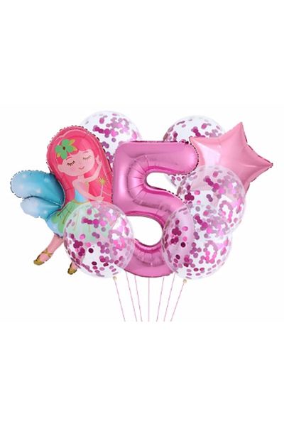 Parti Station Fairy Girl Star 5 Year Old Balloon Set Bunch of Balloon Foil Set Fairy Girl Concept Set Age Balloon Set