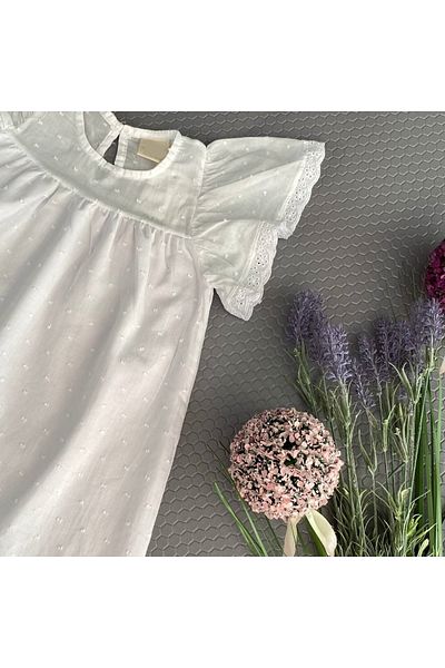 Ladin Store Κοντομάνικο φόρεμα για κορίτσια New Season White Crew Neck