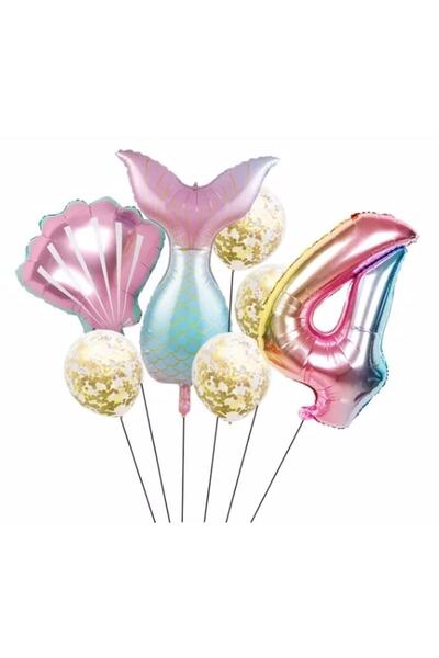 Parti Station Mermaid 4 Years Old Tail Foil Balloon Set Mermaid Concept Birth...
