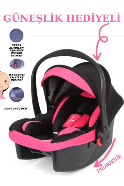 AYVELLA YENİ GÜNEŞLİKLİ LÜX PEDLİ EMNİYET KEMERLİ TAŞIMA PUSETİ ANA KUCAĞI OTO KOLTUĞUNA SABİTLENİR