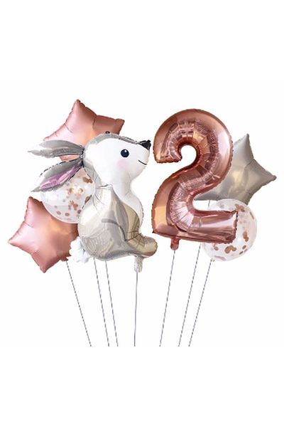 Parti Station Rabbit 2 Year Old Balloon Set Star Balloon Foil Set Rabbit Concept Birthday Set Age Balloon Set