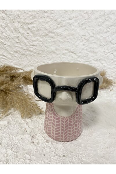 WindArtCeramic El Yapımı Seramik Tasarım Gözlüklü Saksı