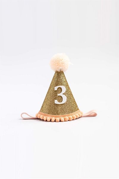 Le Mabelle Κορώνα γενεθλίων με χοάνη Pompon Age 3 - Salmon