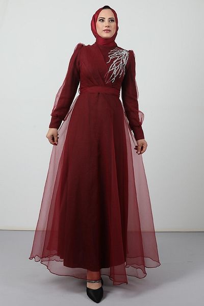 Giza Giyim Hijab Evening Dress Claret Red