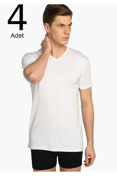 Tutku Men's White 4-Pack Ribbed V-Neck Undershirt Elf568tccm4 New Season