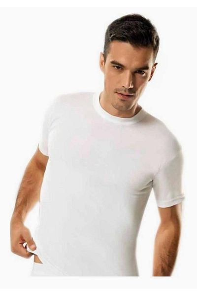 Tutku Poky Men's 6-Piece Crew Neck Half Sleeve Combed Cotton Undershirt New Season