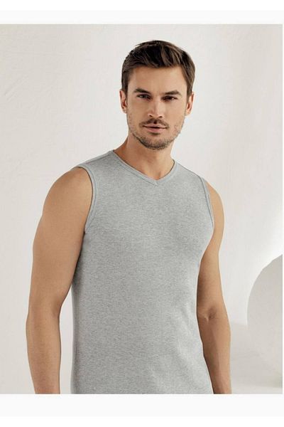 Şahinler Men's Gray Zero Sleeve V-Neck Undershirt M Gr New Season (6 Pieces Economic Package)