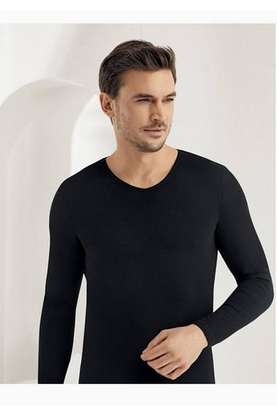 Şahinler Men's Black Long Sleeve V-Neck Lycra Single Jersey Undershirt M New Season (6 Pieces Economic Package)