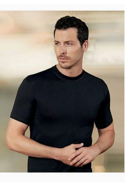 Şahinler New Season Men's Black Crew Neck Short Sleeve Combed Cotton Undershirt - M (12 Pieces Economic Pack)