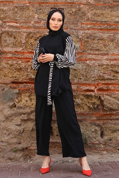 festmoda Women's Black Tunic-Pants Set Zeb