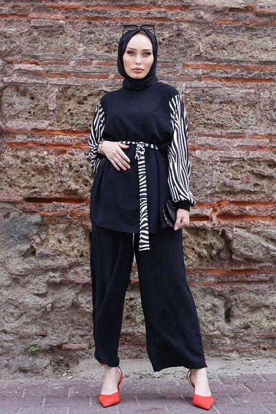 festmoda Women's Black Tunic-Pants Set Zeb