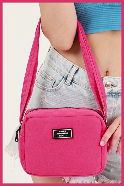 Keybird Pembe Kadın Çapraz Askılı Fermuarlı Ayarlanabilir Askılı Kanvas Kumaş...