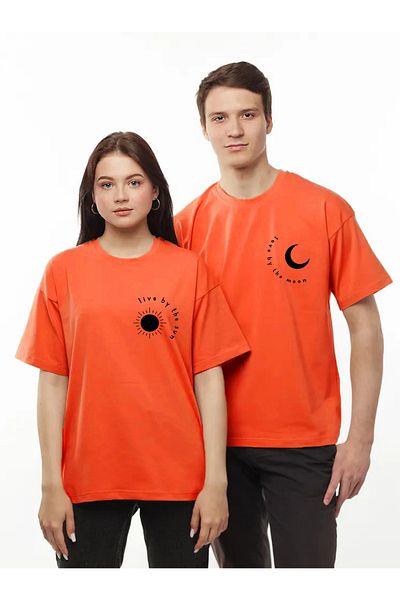 Pear Wear Μπλουζάκι με στάμπα Moon Sun Lover Couple Team Moon Sun Black White Oversize Ζευγάρι T-shirt