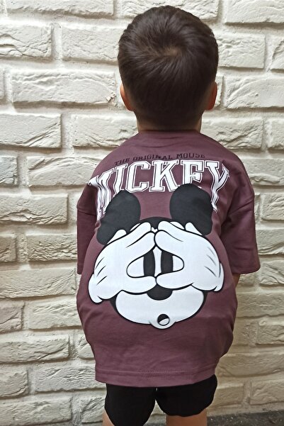 endudu Yeni Sezon Oversize Ön Arka Baskılı Mickey Mouse Desenli Yazlık Şortlu Alt Üst Takım Unisex