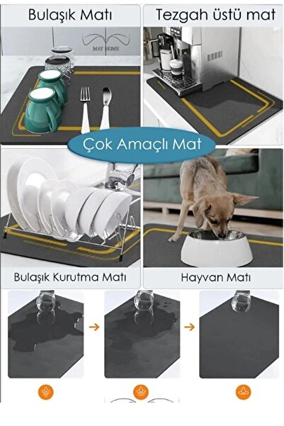 Lilya Home Sihirli Bulaşık Yıkama Matı | Kurulama Matı 40x50 Bulaşık Kurutma Matı Katlanabilir Tezgah Üstü Ped