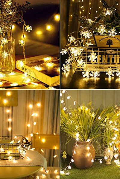 TechnoStation Led Işıklı Ponpon Kar Tanesi Eklenebilir Fonksiyonlu 5 Metre Dekoratif Süsleme Ev Dekorasyonu