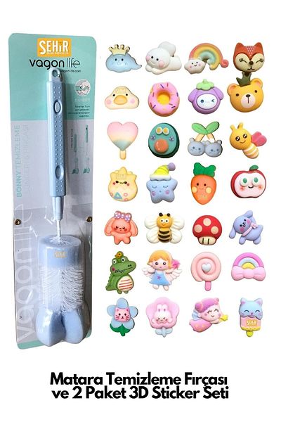 Vagonlife Set of 7cm Extendable Sponge Cleaning Brush and 8 3D Stickers