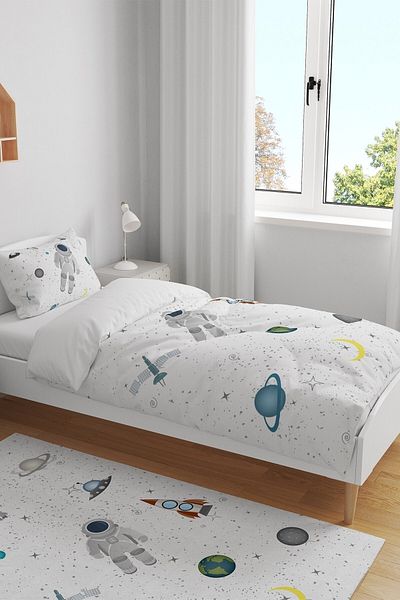 EVPANYA White Space Small Astronaut Patterned Single Baby Kids Bedding Set